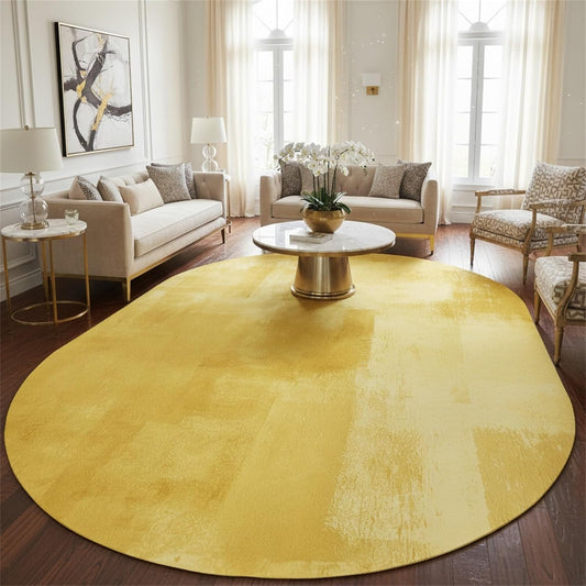 Modern Abstract Oval Area Rug 6x9 Yellow Ombre Watercolor Art Pattern Indoor Rugs Non-Slip Washable Soft Floor Carpet for Bedroom Living Room Dining Room Minimalist Scandinavian Boho Home Decor Rug