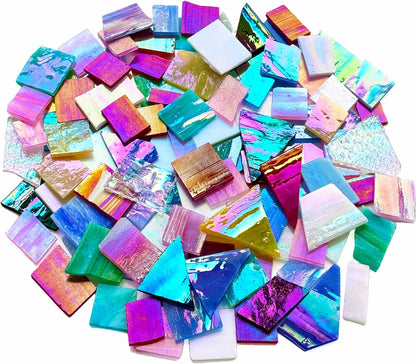 Stained Glass Scraps Sheets, Mosaic Tiles for Crafts, Glass Mosaic Pieces Supplies Kit, Mixed Red Orange Yellow Colors and Shapes, 35oz Value Pack