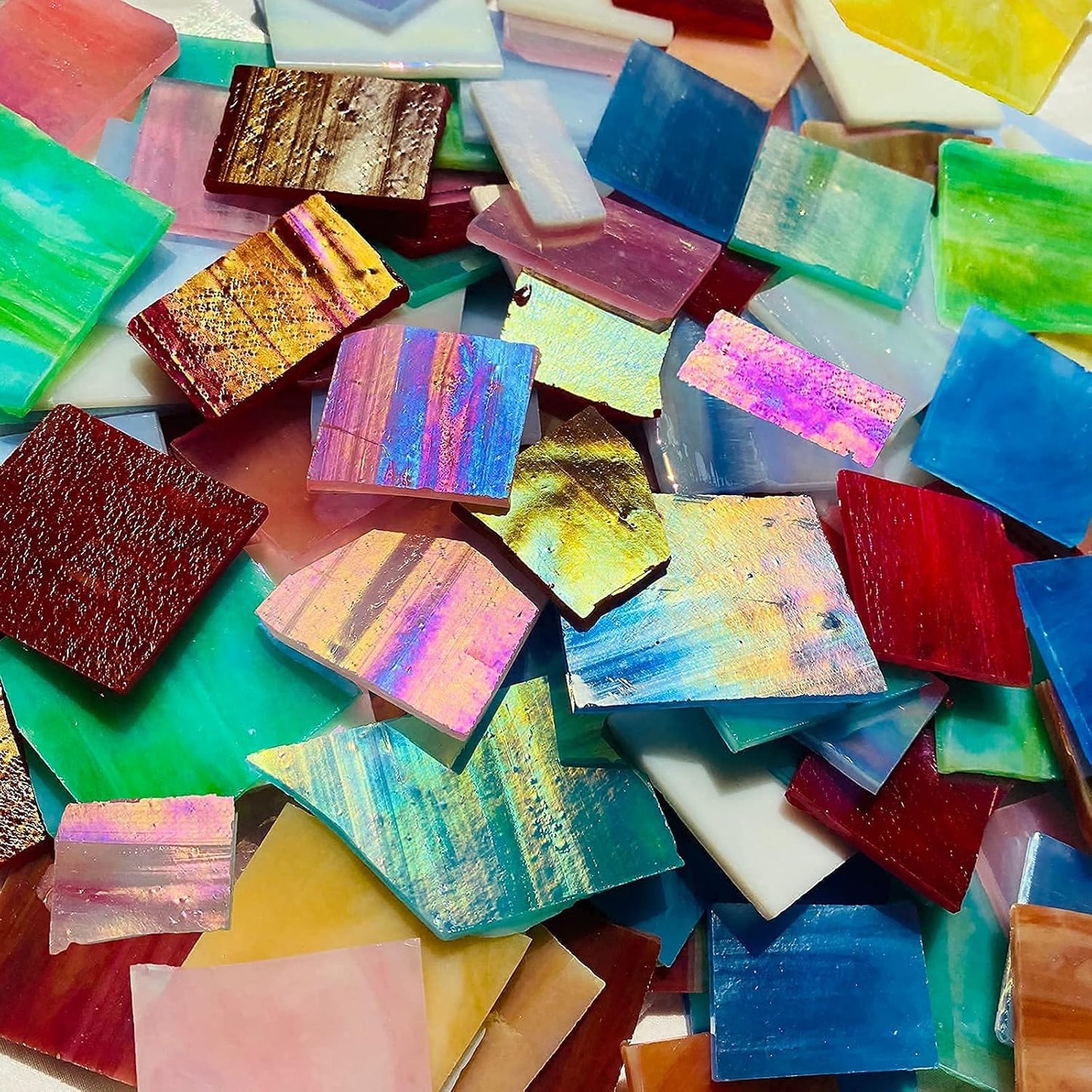 Stained Glass Scraps Sheets, Mosaic Tiles for Crafts, Glass Mosaic Pieces Supplies Kit, Mixed Red Orange Yellow Colors and Shapes, 35oz Value Pack