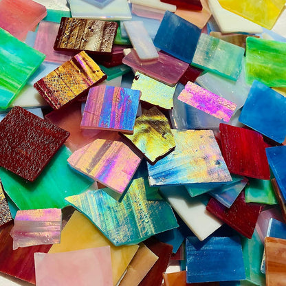 Stained Glass Scraps Sheets, Mosaic Tiles for Crafts, Glass Mosaic Pieces Supplies Kit, Mixed Red Orange Yellow Colors and Shapes, 35oz Value Pack