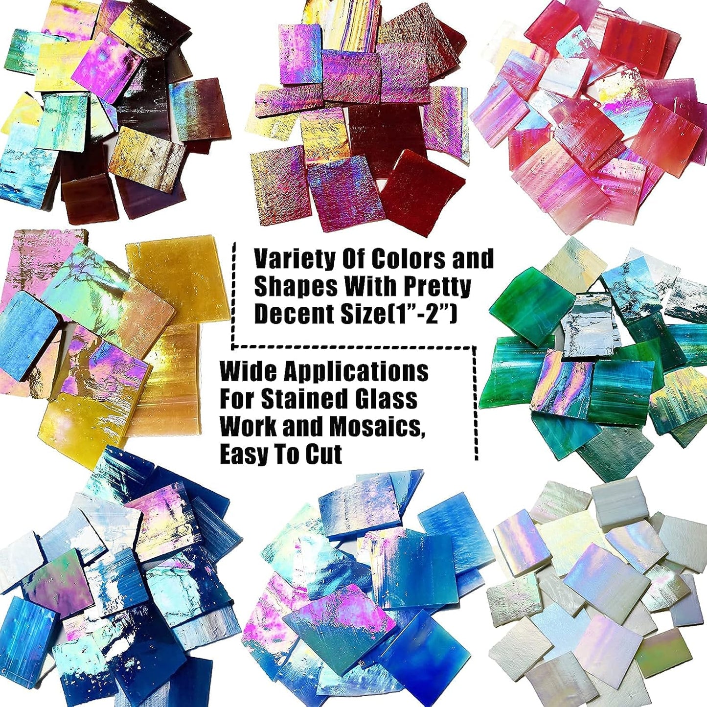 Stained Glass Scraps Sheets, Mosaic Tiles for Crafts, Glass Mosaic Pieces Supplies Kit, Mixed Red Orange Yellow Colors and Shapes, 35oz Value Pack
