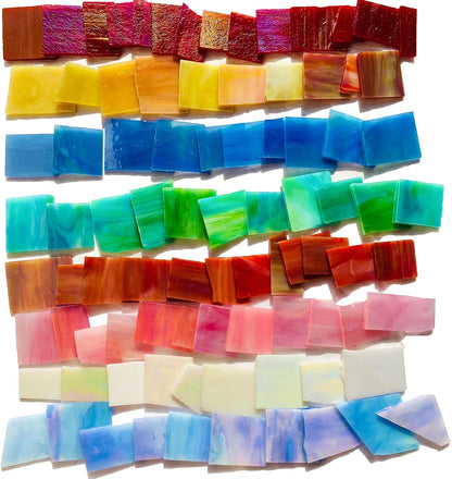 Stained Glass Scraps Sheets, Mosaic Tiles for Crafts, Glass Mosaic Pieces Supplies Kit, Mixed Red Orange Yellow Colors and Shapes, 35oz Value Pack