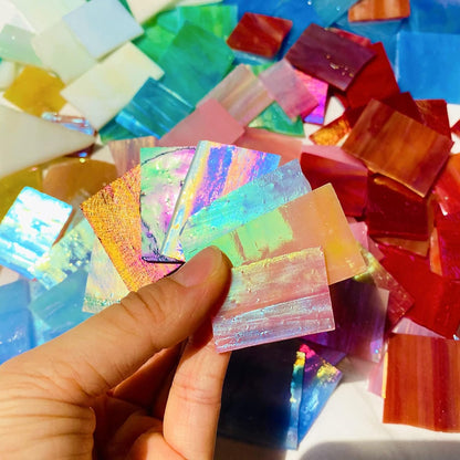 Stained Glass Scraps Sheets, Mosaic Tiles for Crafts, Glass Mosaic Pieces Supplies Kit, Mixed Red Orange Yellow Colors and Shapes, 35oz Value Pack