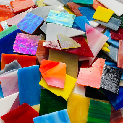 Stained Glass Scraps Sheets, Mosaic Tiles for Crafts, Glass Mosaic Pieces Supplies Kit, Mixed Red Orange Yellow Colors and Shapes, 35oz Value Pack