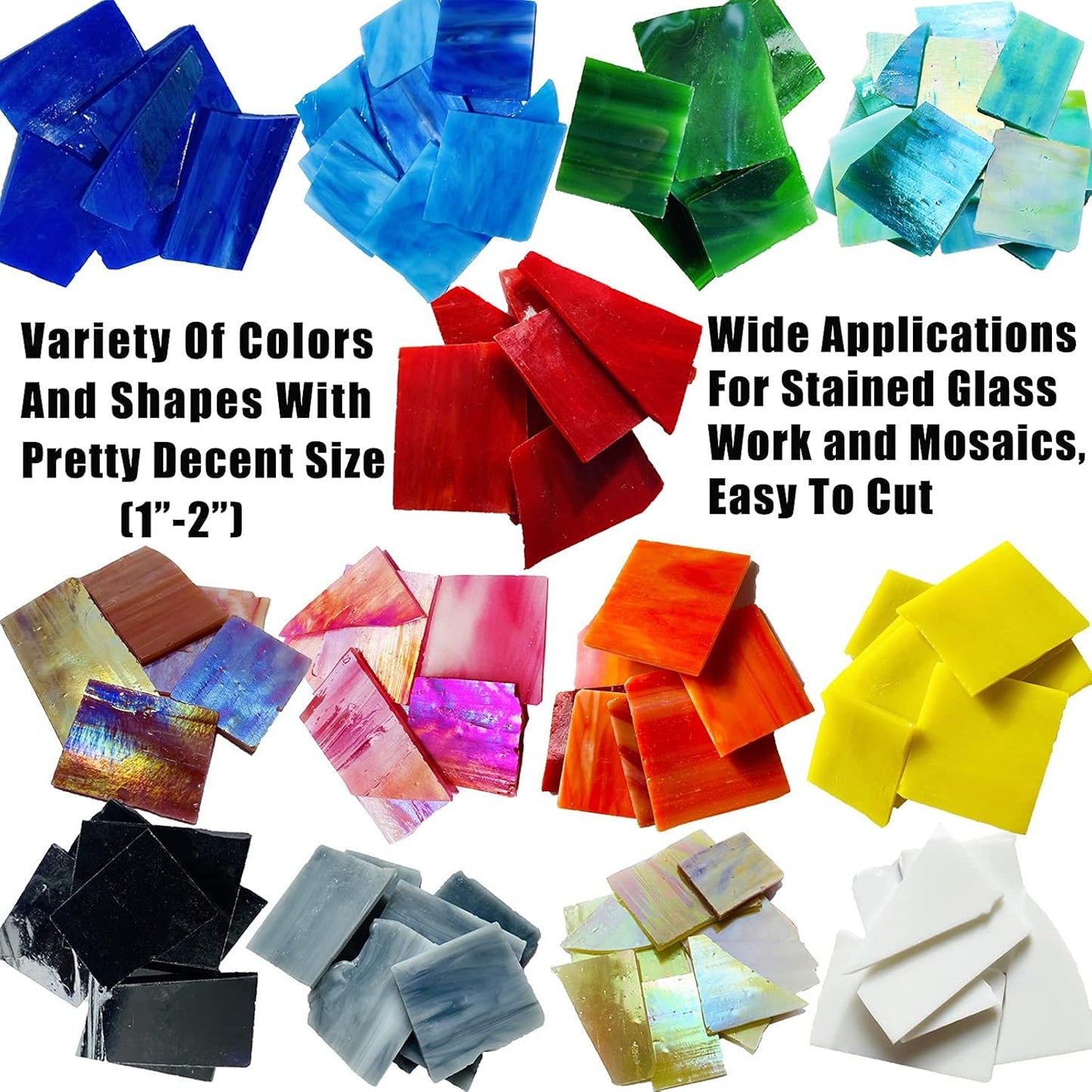 Stained Glass Scraps Sheets, Mosaic Tiles for Crafts, Glass Mosaic Pieces Supplies Kit, Mixed Red Orange Yellow Colors and Shapes, 35oz Value Pack