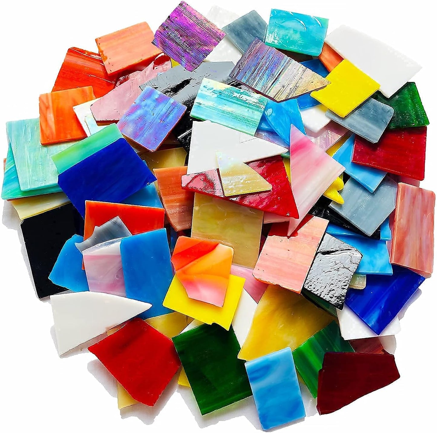 Stained Glass Scraps Sheets, Mosaic Tiles for Crafts, Glass Mosaic Pieces Supplies Kit, Mixed Red Orange Yellow Colors and Shapes, 35oz Value Pack
