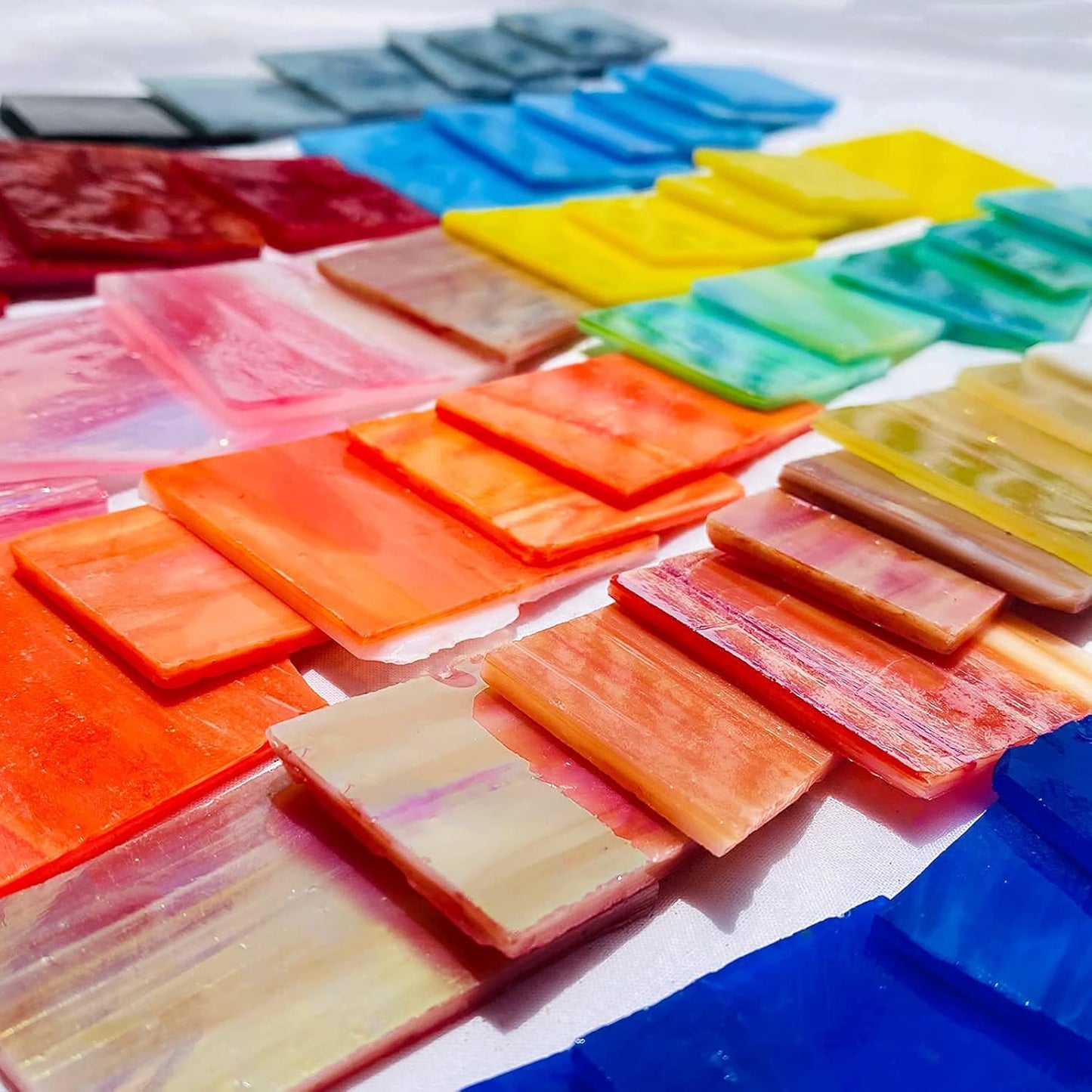 Stained Glass Scraps Sheets, Mosaic Tiles for Crafts, Glass Mosaic Pieces Supplies Kit, Mixed Red Orange Yellow Colors and Shapes, 35oz Value Pack