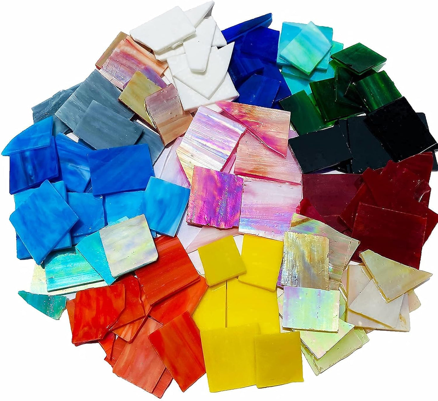 Stained Glass Scraps Sheets, Mosaic Tiles for Crafts, Glass Mosaic Pieces Supplies Kit, Mixed Red Orange Yellow Colors and Shapes, 35oz Value Pack