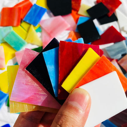 Stained Glass Scraps Sheets, Mosaic Tiles for Crafts, Glass Mosaic Pieces Supplies Kit, Mixed Red Orange Yellow Colors and Shapes, 35oz Value Pack