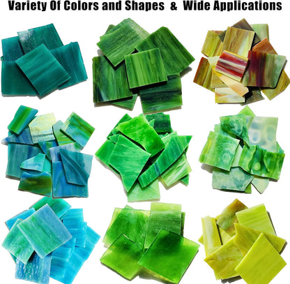 Stained Glass Scraps Sheets, Mosaic Tiles for Crafts, Glass Mosaic Pieces Supplies Kit, Mixed Red Orange Yellow Colors and Shapes, 35oz Value Pack