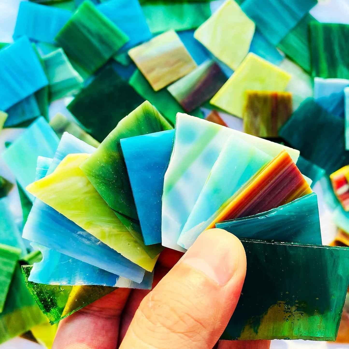 Stained Glass Scraps Sheets, Mosaic Tiles for Crafts, Glass Mosaic Pieces Supplies Kit, Mixed Red Orange Yellow Colors and Shapes, 35oz Value Pack