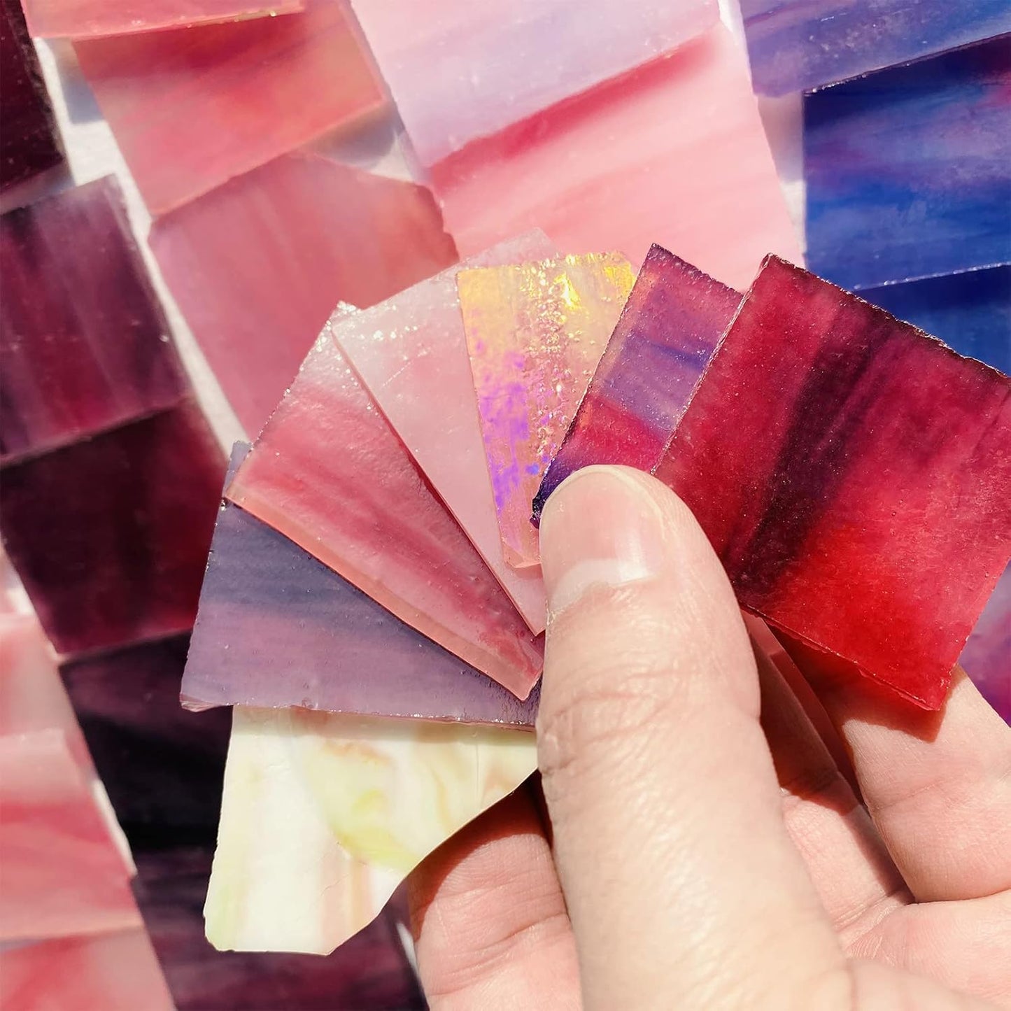 Stained Glass Scraps Sheets, Mosaic Tiles for Crafts, Glass Mosaic Pieces Supplies Kit, Mixed Red Orange Yellow Colors and Shapes, 35oz Value Pack