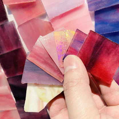 Stained Glass Scraps Sheets, Mosaic Tiles for Crafts, Glass Mosaic Pieces Supplies Kit, Mixed Red Orange Yellow Colors and Shapes, 35oz Value Pack