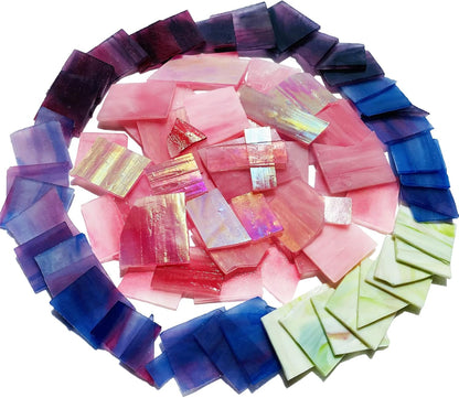 Stained Glass Scraps Sheets, Mosaic Tiles for Crafts, Glass Mosaic Pieces Supplies Kit, Mixed Red Orange Yellow Colors and Shapes, 35oz Value Pack
