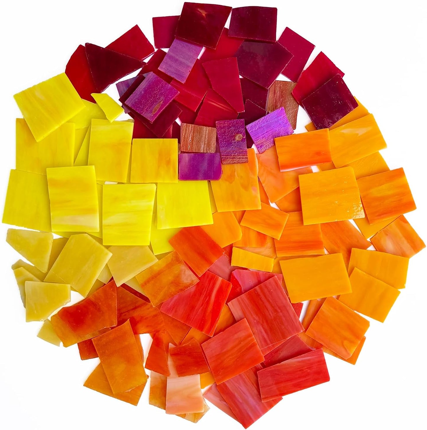 Stained Glass Scraps Sheets, Mosaic Tiles for Crafts, Glass Mosaic Pieces Supplies Kit, Mixed Red Orange Yellow Colors and Shapes, 35oz Value Pack