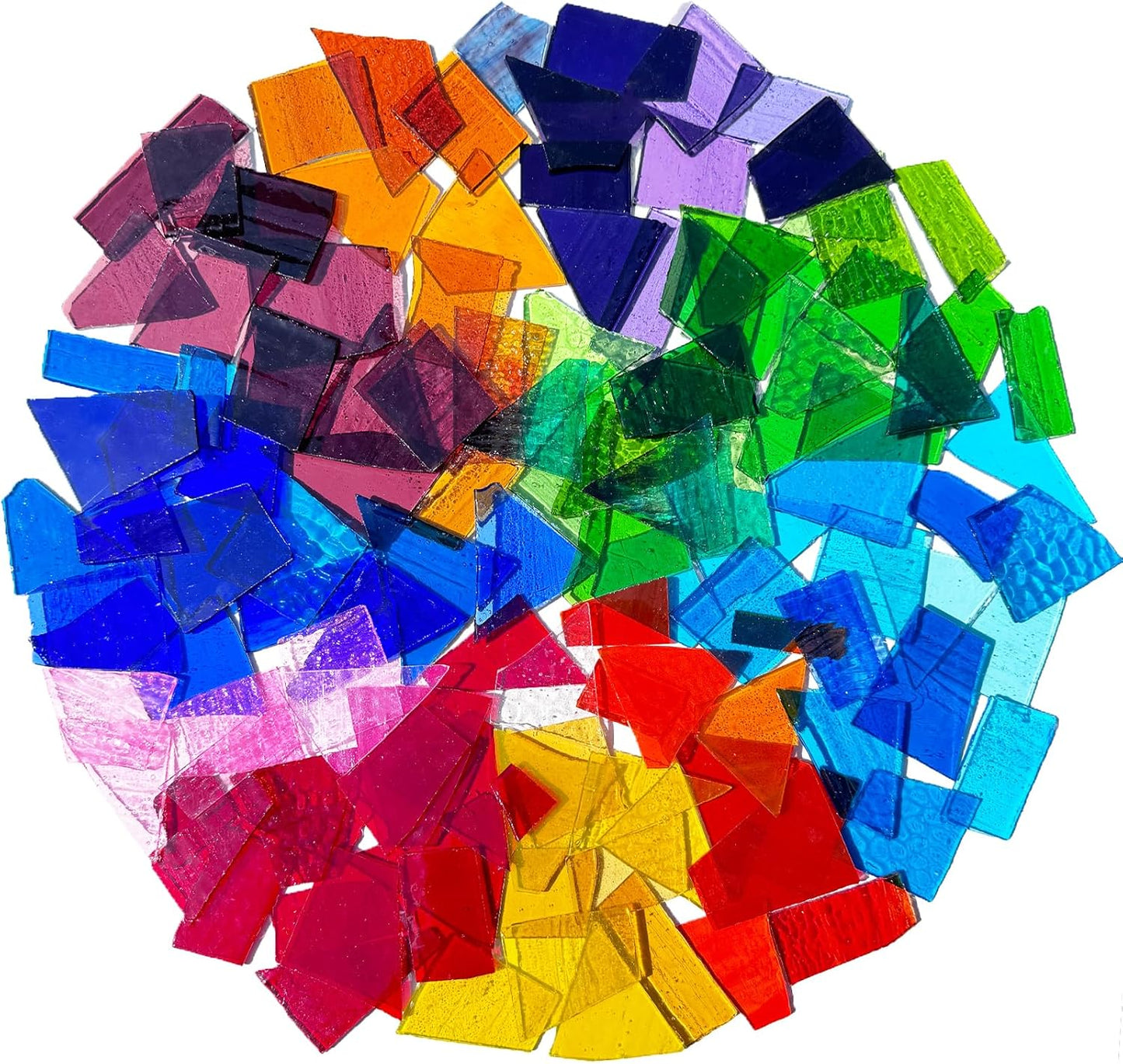 Stained Glass Scraps Sheets, Mosaic Tiles for Crafts, Glass Mosaic Pieces Supplies Kit, Mixed Red Orange Yellow Colors and Shapes, 35oz Value Pack