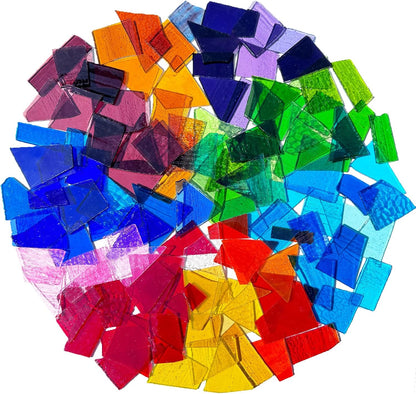 Stained Glass Scraps Sheets, Mosaic Tiles for Crafts, Glass Mosaic Pieces Supplies Kit, Mixed Red Orange Yellow Colors and Shapes, 35oz Value Pack