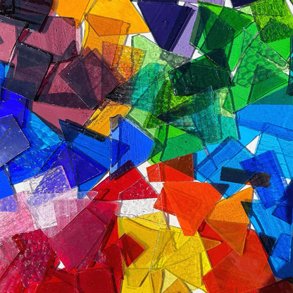 Stained Glass Scraps Sheets, Mosaic Tiles for Crafts, Glass Mosaic Pieces Supplies Kit, Mixed Red Orange Yellow Colors and Shapes, 35oz Value Pack