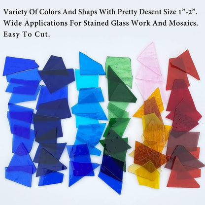 Stained Glass Scraps Sheets, Mosaic Tiles for Crafts, Glass Mosaic Pieces Supplies Kit, Mixed Red Orange Yellow Colors and Shapes, 35oz Value Pack