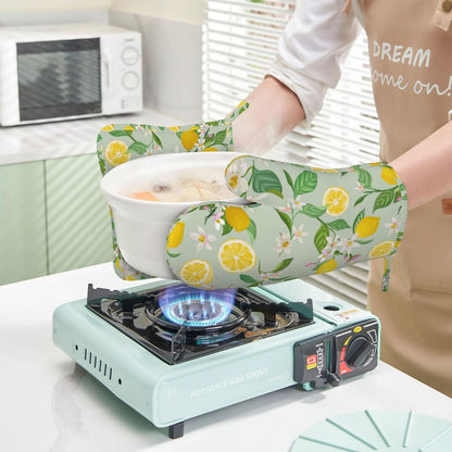Lemon Oven Mitts Pot Holders Set Silicone Lemon Paper Yellow Citrus Fruit Lemons Kitchen Oven Mitts Heat Resistant Potholders Non-Slip 4pcs Hot Pads and Oven Gloves Sets for Baking,Grilling