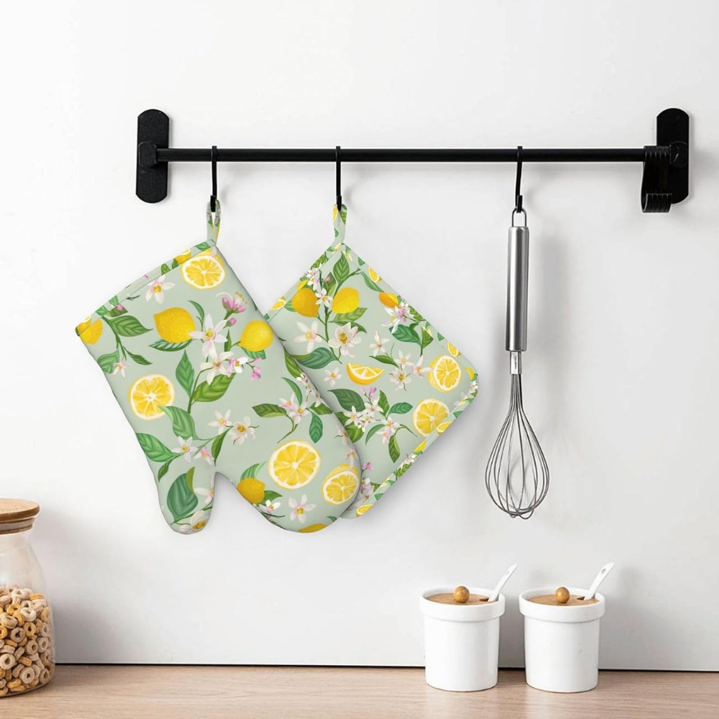 Lemon Oven Mitts Pot Holders Set Silicone Lemon Paper Yellow Citrus Fruit Lemons Kitchen Oven Mitts Heat Resistant Potholders Non-Slip 4pcs Hot Pads and Oven Gloves Sets for Baking,Grilling
