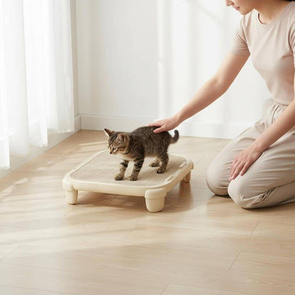 Cat Litter Tray Cat Litter Mat Pedal Litter Catcher With Deep Collection Tray Polypropylene Anti Tracking Design Suitable for multi cat homes apartments pet care rooms, Yellow, High Leg