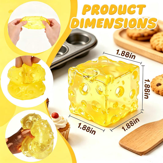 Yellow Cheese Squishy Toy for Adults & Kids, Slow Rising Sensory Sugar Squishy Stress Balls, Food-Themed Honey Cheese Cube Squishy Toys, Fidget Toy for Birthday, Office & Classroom