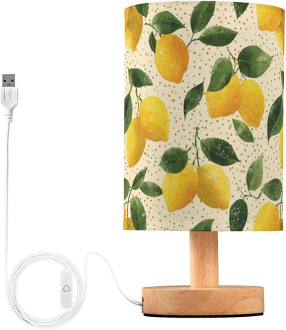 Bedside Table Lamp Lemon Yellow Citrus Fruits (22) Kids Nightstand Lamp Night Light Fabric Shade for Bedroom Living Room Home Office
