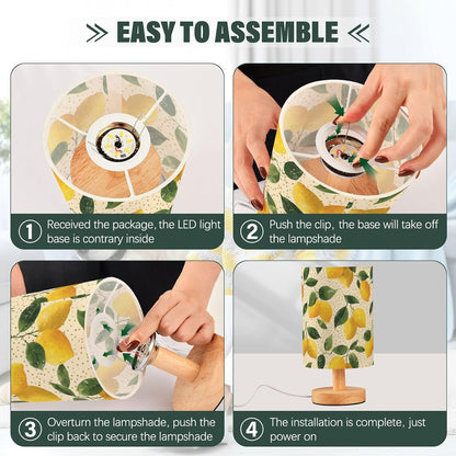 Bedside Table Lamp Lemon Yellow Citrus Fruits (22) Kids Nightstand Lamp Night Light Fabric Shade for Bedroom Living Room Home Office