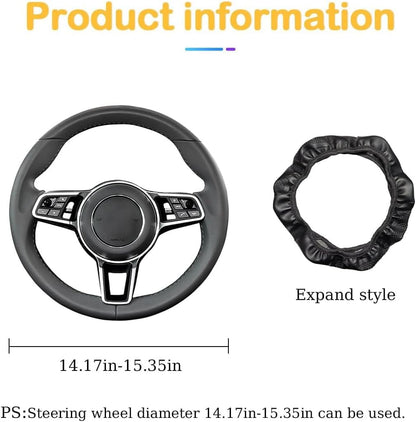 15 Inch Carbon Fiber PU Leather Steering Wheel Cover, Yellow | full-wrap protective surface, flexible ringless design, hand-stretch setup, fits matching rim sizes, automotive accessories