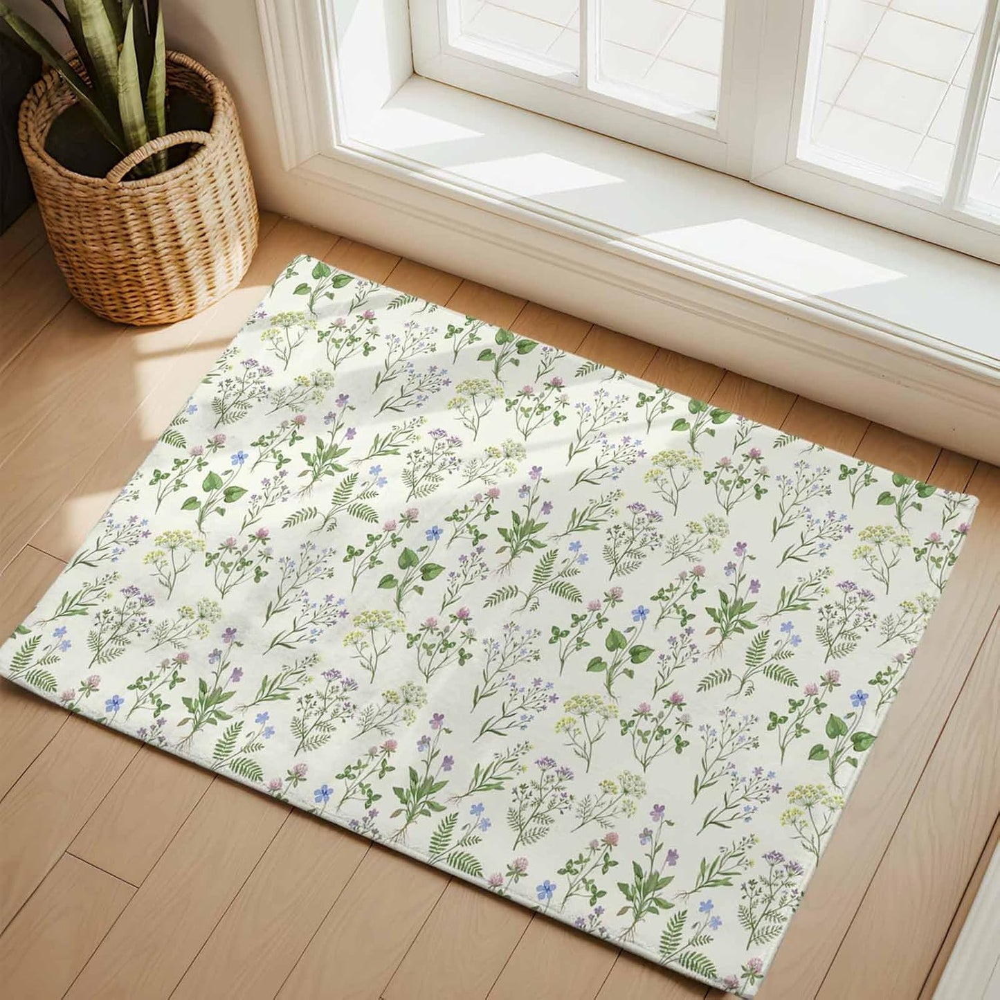 2x3ft Washable Area Rug,Fluffy Large Carpet Country Seamless Floral Leaves Soft Indoor Rugs Non-Slip Accent Floor Mat for Living Room Bedroom Office Decor,Summer Plant on Light Yellow