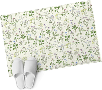 2x3ft Washable Area Rug,Fluffy Large Carpet Country Seamless Floral Leaves Soft Indoor Rugs Non-Slip Accent Floor Mat for Living Room Bedroom Office Decor,Summer Plant on Light Yellow