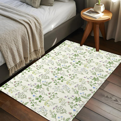 2x3ft Washable Area Rug,Fluffy Large Carpet Country Seamless Floral Leaves Soft Indoor Rugs Non-Slip Accent Floor Mat for Living Room Bedroom Office Decor,Summer Plant on Light Yellow