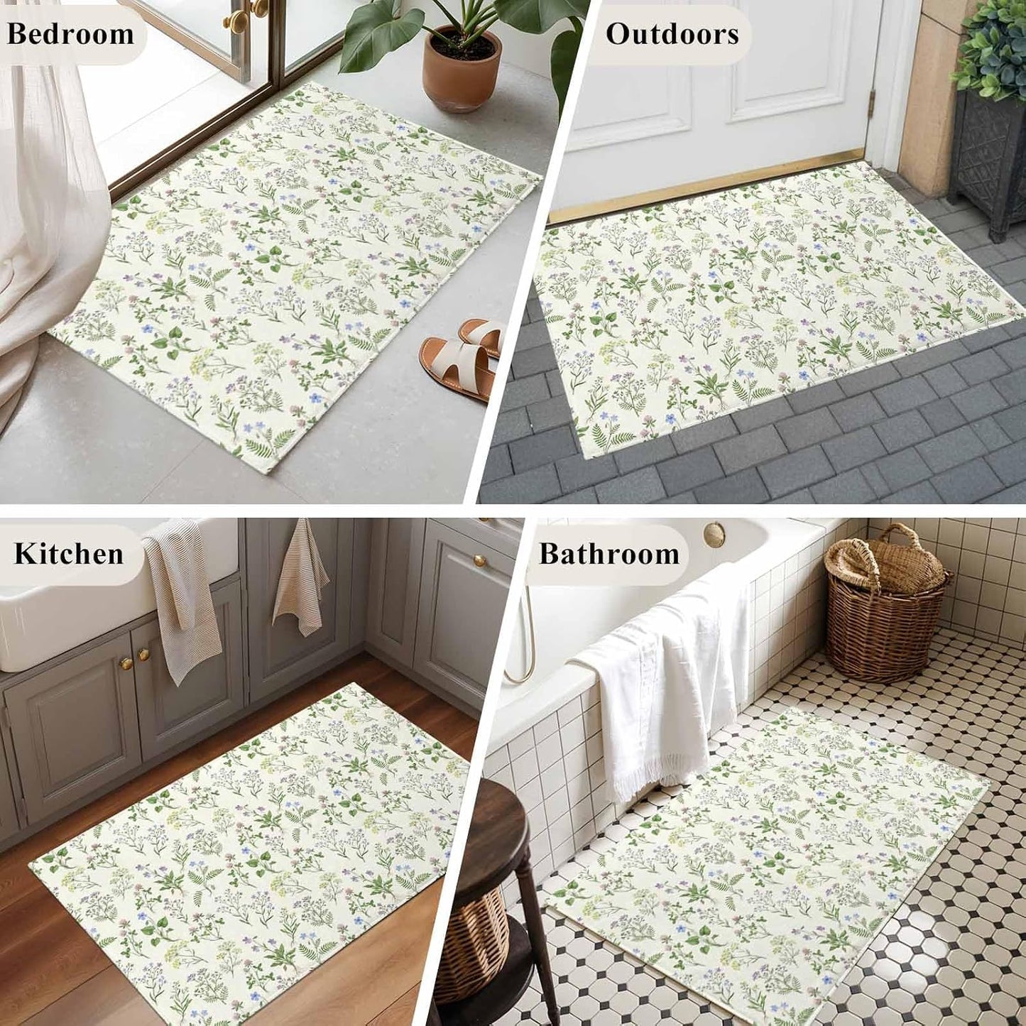 2x3ft Washable Area Rug,Fluffy Large Carpet Country Seamless Floral Leaves Soft Indoor Rugs Non-Slip Accent Floor Mat for Living Room Bedroom Office Decor,Summer Plant on Light Yellow