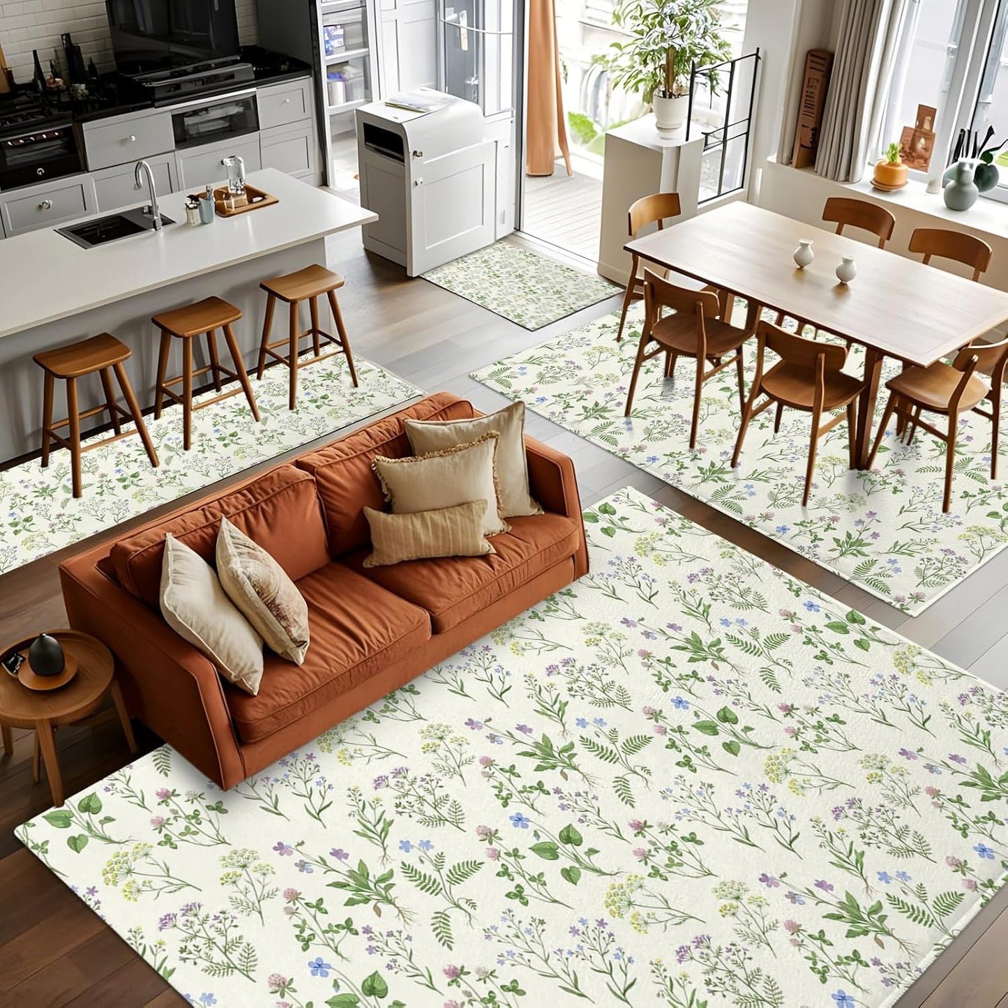 2x3ft Washable Area Rug,Fluffy Large Carpet Country Seamless Floral Leaves Soft Indoor Rugs Non-Slip Accent Floor Mat for Living Room Bedroom Office Decor,Summer Plant on Light Yellow