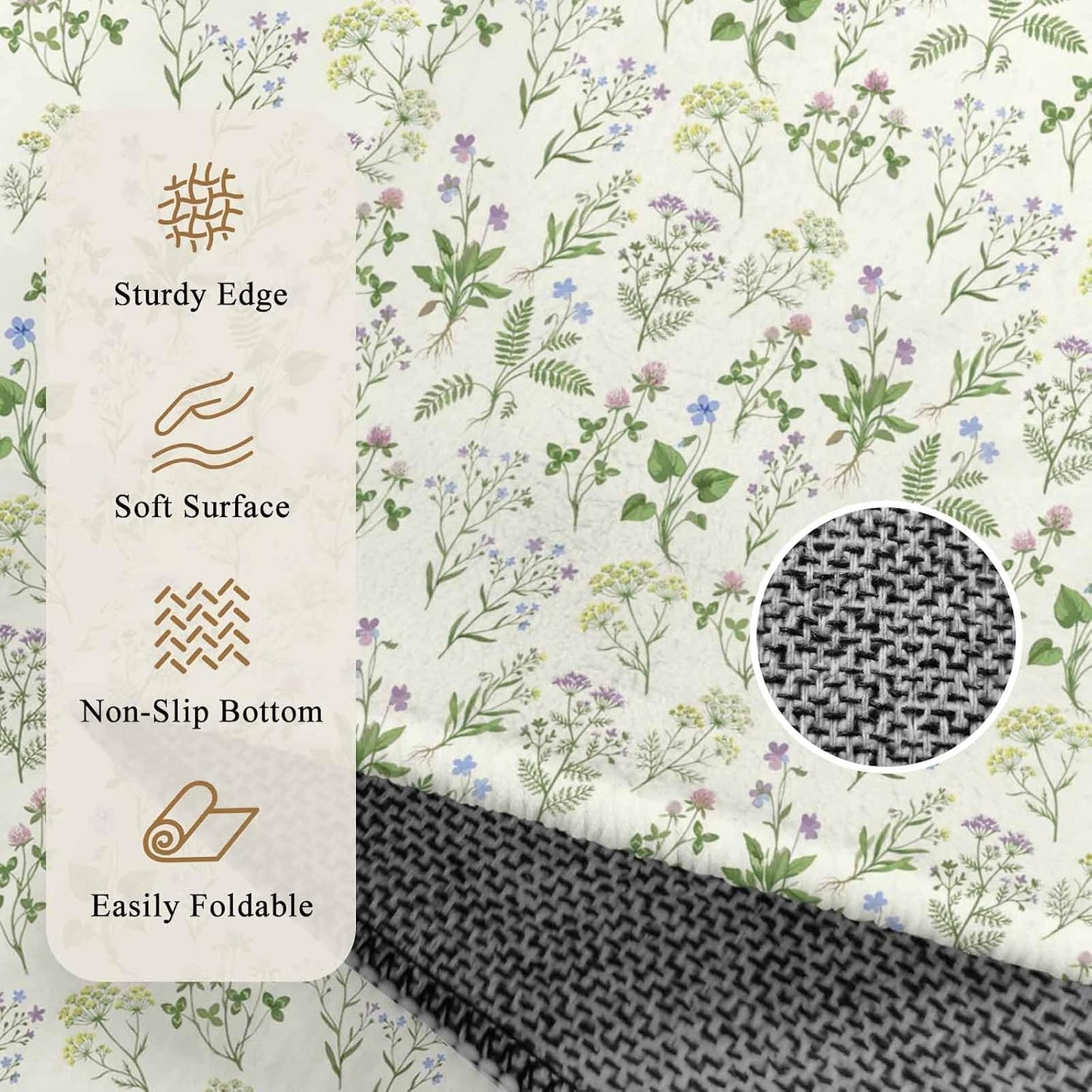 2x3ft Washable Area Rug,Fluffy Large Carpet Country Seamless Floral Leaves Soft Indoor Rugs Non-Slip Accent Floor Mat for Living Room Bedroom Office Decor,Summer Plant on Light Yellow