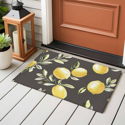 2x3 Vintage Lemon Area Rug for Bathroom Entryway, Washable Low Pile Non Slip Rug Green Leaf Yellow Lemon Summer Plant