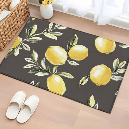 2x3 Vintage Lemon Area Rug for Bathroom Entryway, Washable Low Pile Non Slip Rug Green Leaf Yellow Lemon Summer Plant