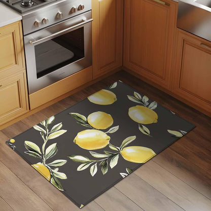 2x3 Vintage Lemon Area Rug for Bathroom Entryway, Washable Low Pile Non Slip Rug Green Leaf Yellow Lemon Summer Plant