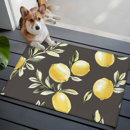 2x3 Vintage Lemon Area Rug for Bathroom Entryway, Washable Low Pile Non Slip Rug Green Leaf Yellow Lemon Summer Plant