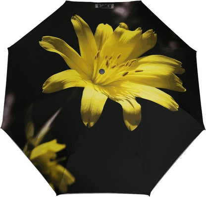 Flower with Yellow Umbrella Compact Umbrellas for Rain | Umbrella Compact Folding Travel Umbrella Light Portable for Women Men Automatic Umbrellas with Sleeve