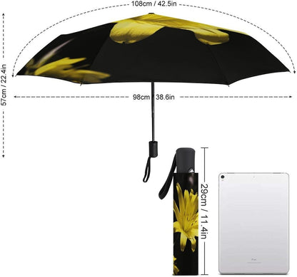 Flower with Yellow Umbrella Compact Umbrellas for Rain | Umbrella Compact Folding Travel Umbrella Light Portable for Women Men Automatic Umbrellas with Sleeve