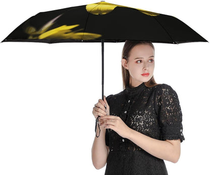 Flower with Yellow Umbrella Compact Umbrellas for Rain | Umbrella Compact Folding Travel Umbrella Light Portable for Women Men Automatic Umbrellas with Sleeve