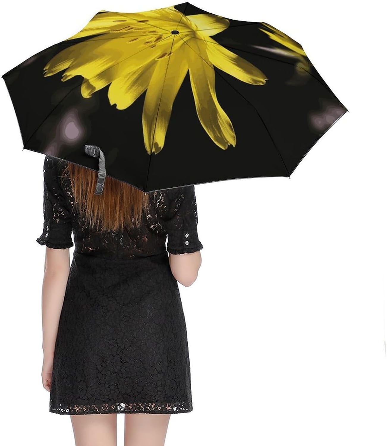 Flower with Yellow Umbrella Compact Umbrellas for Rain | Umbrella Compact Folding Travel Umbrella Light Portable for Women Men Automatic Umbrellas with Sleeve