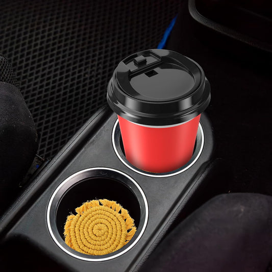 2pcs Car Cupholder Coaster, Absorbent Cotton Coaster for Car, 3.54 in Boho Cars Cupholder Coasters with Tassel Edges for Cars,RV & Home Decor（Sunshine Yellow）