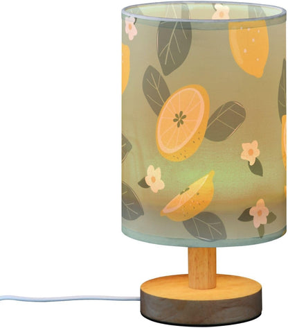 Lemon Yellow Fruits Bedside Table Lamp with USB Port Nightstand Lamps Night Light Linen Fabric Shade Cylinder Desk Lamps for Living Room Bedroom Home Decor
