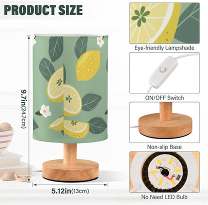 Lemon Yellow Fruits Bedside Table Lamp with USB Port Nightstand Lamps Night Light Linen Fabric Shade Cylinder Desk Lamps for Living Room Bedroom Home Decor