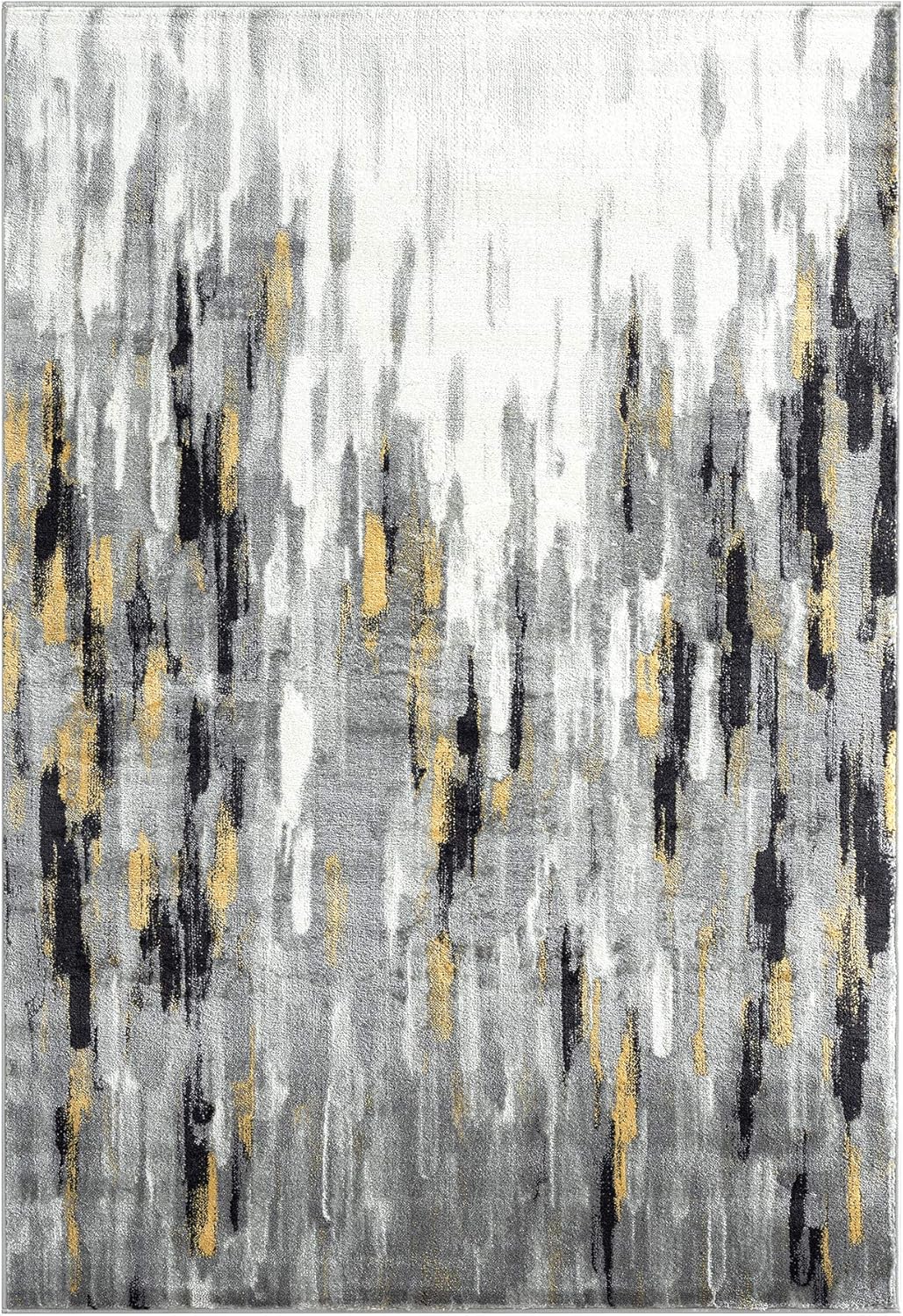 Porto PRT140C Contemporary Grey and Yellow Abstract Area Rug 4' x 6'
