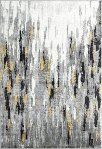 Porto PRT140C Contemporary Grey and Yellow Abstract Area Rug 4' x 6'