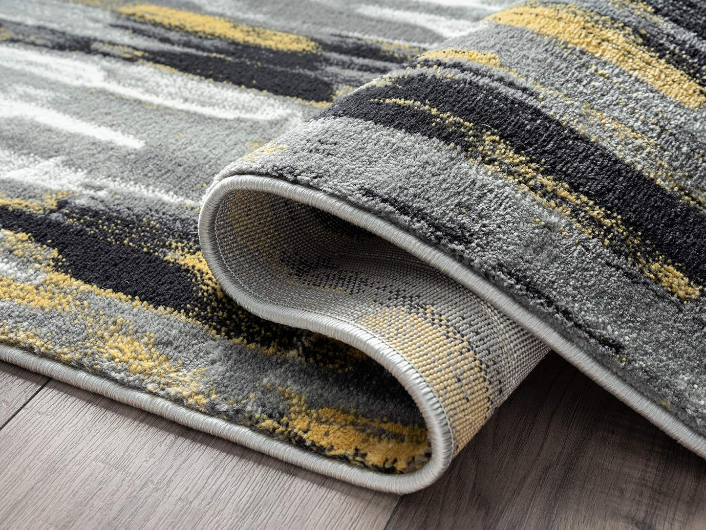 Porto PRT140C Contemporary Grey and Yellow Abstract Area Rug 4' x 6'